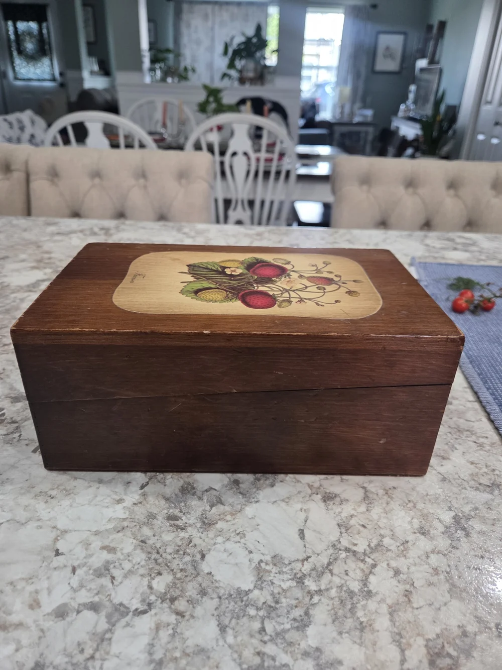 Vintage XL Wooden Fruit Art Recipe Box Handmade Painted Primitive 9x6